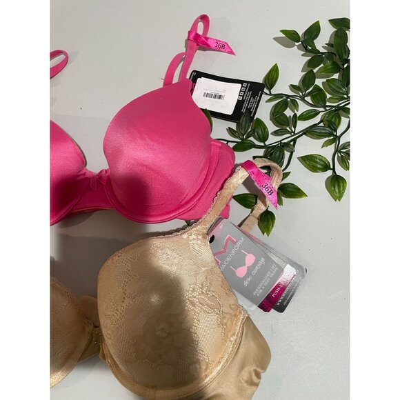 Maidenform Demi Coverage Push-Up Bras Set Of 2 - Beige Lace & Pink Satin-Size36B - Picture 2 of 9